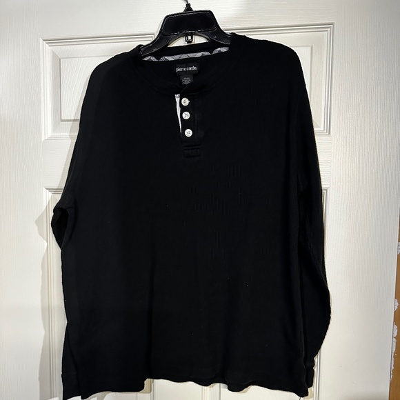 Men's Pierre Cardin Large Black Cotton Sweater 3-Button Knit Long-Sleeve - Picture 2 of 7